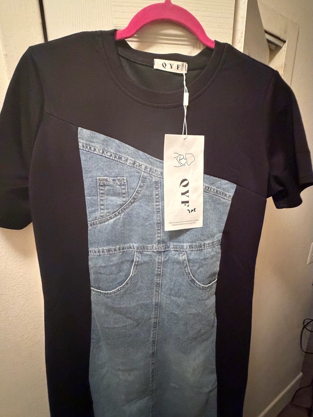 NWT Black Dress with Light Denim-Panel Front